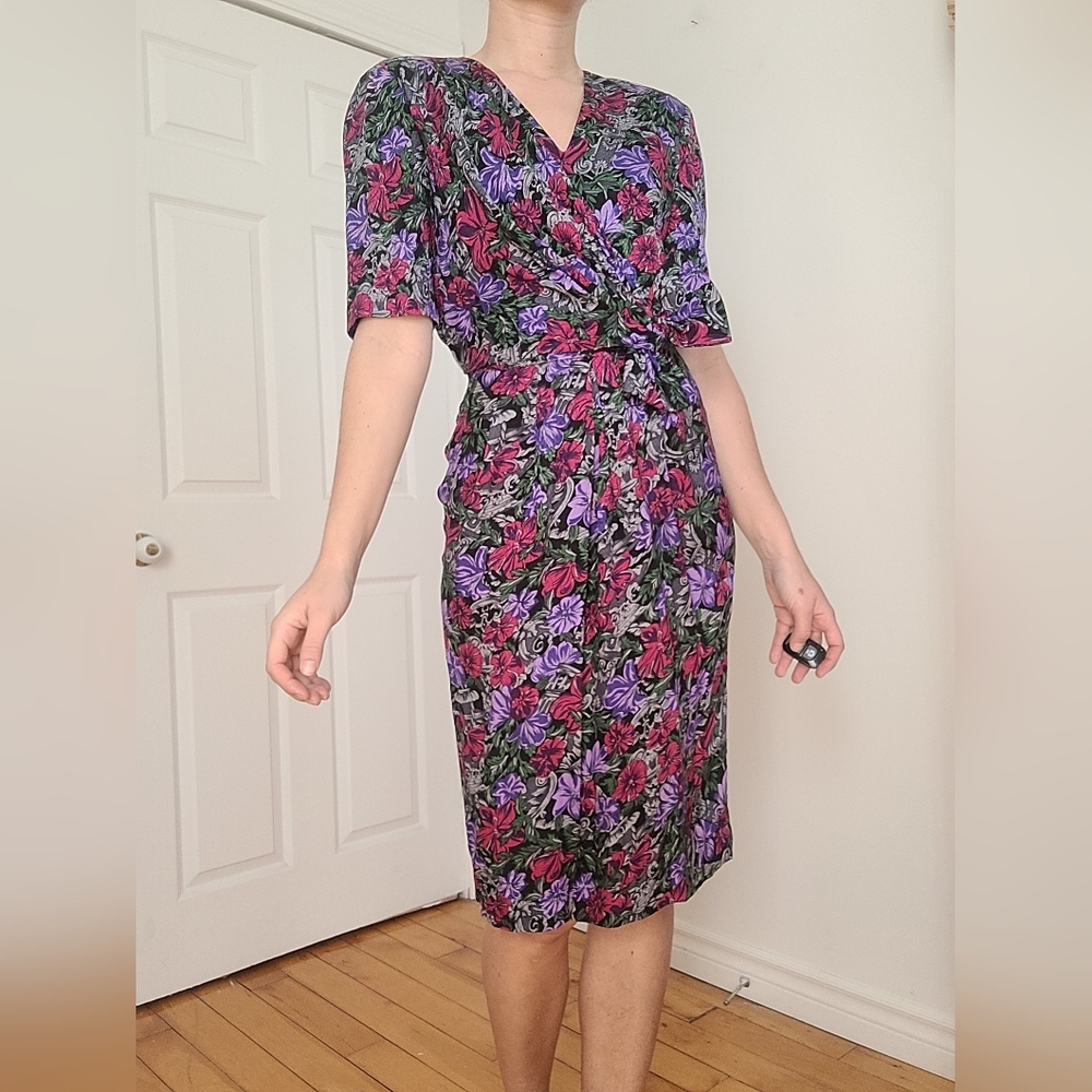 Vintage Silk Floral Wrap Dress